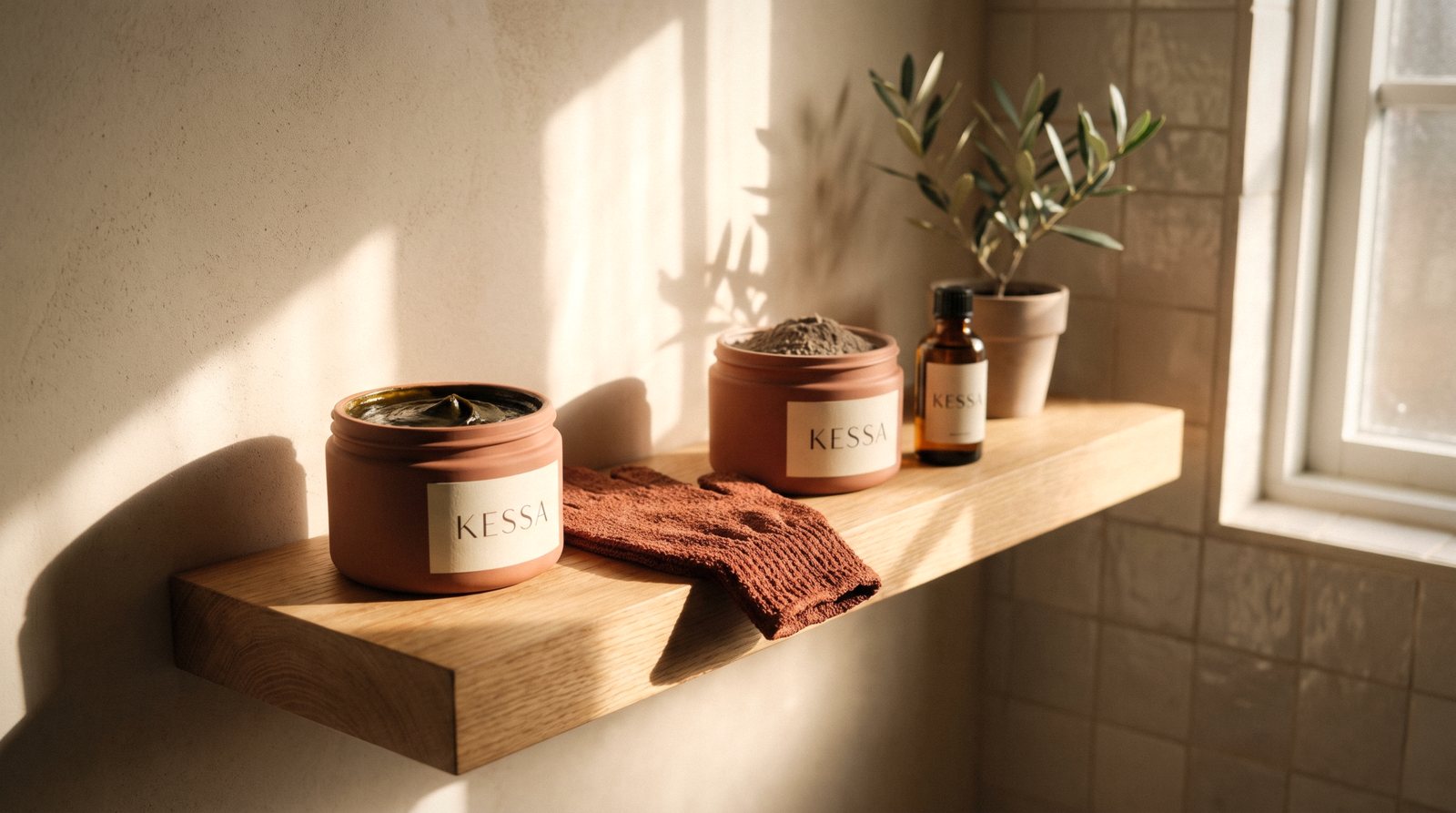 KESSA products on a bathroom shelf